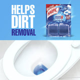 Harpic Blue Power Toilet Block in marine blue, providing powerful foaming clean and fresh scent with every flush.