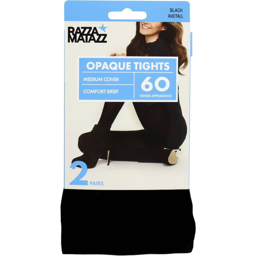 Razzamatazz Opaques Pantyhose in Medium Black, 60 denier, offering elegant matte finish and all-day comfort for petite sizes.