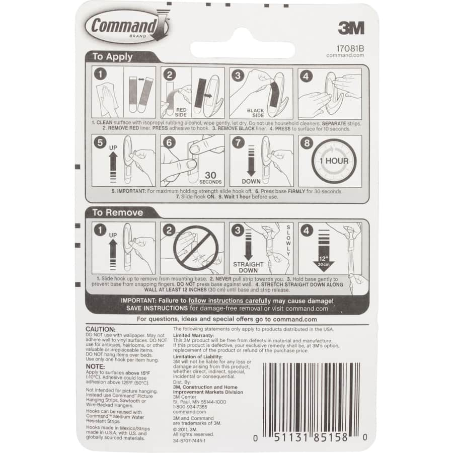 3m Command Hooks & Hangers Adhesive Medium White Shower