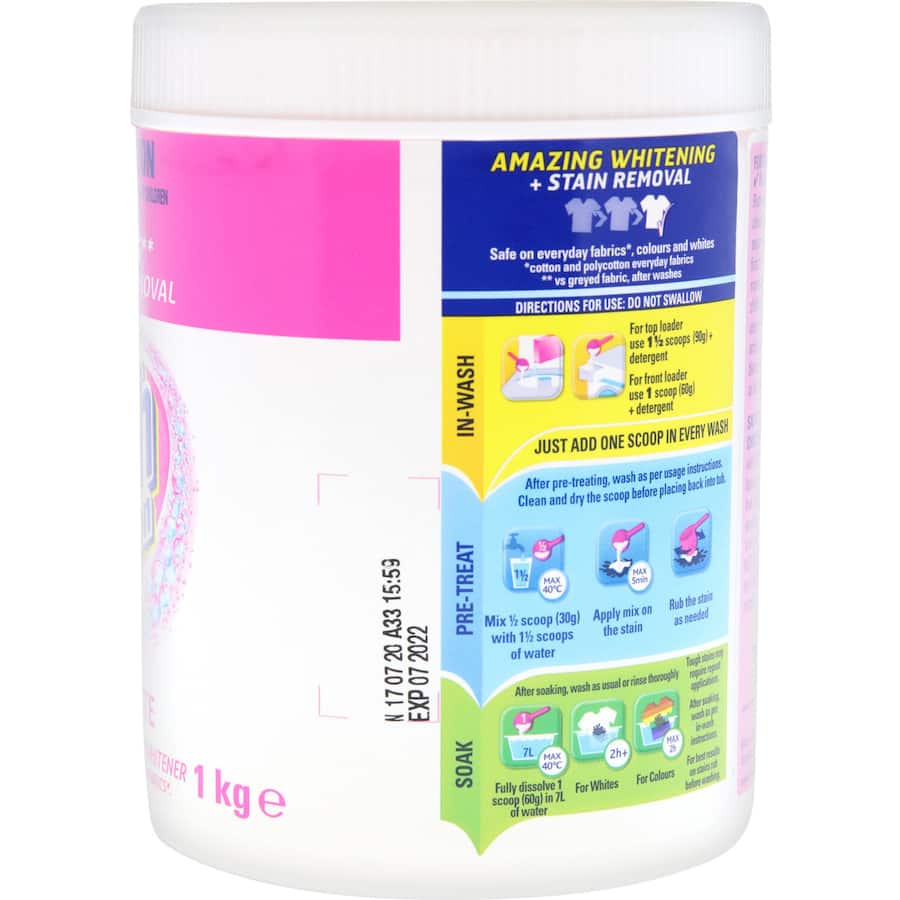 Vanish Napisan Oxi Action Stain Remover Powder for tough stains, safe on colors and whites, offers antibacterial cleaning.