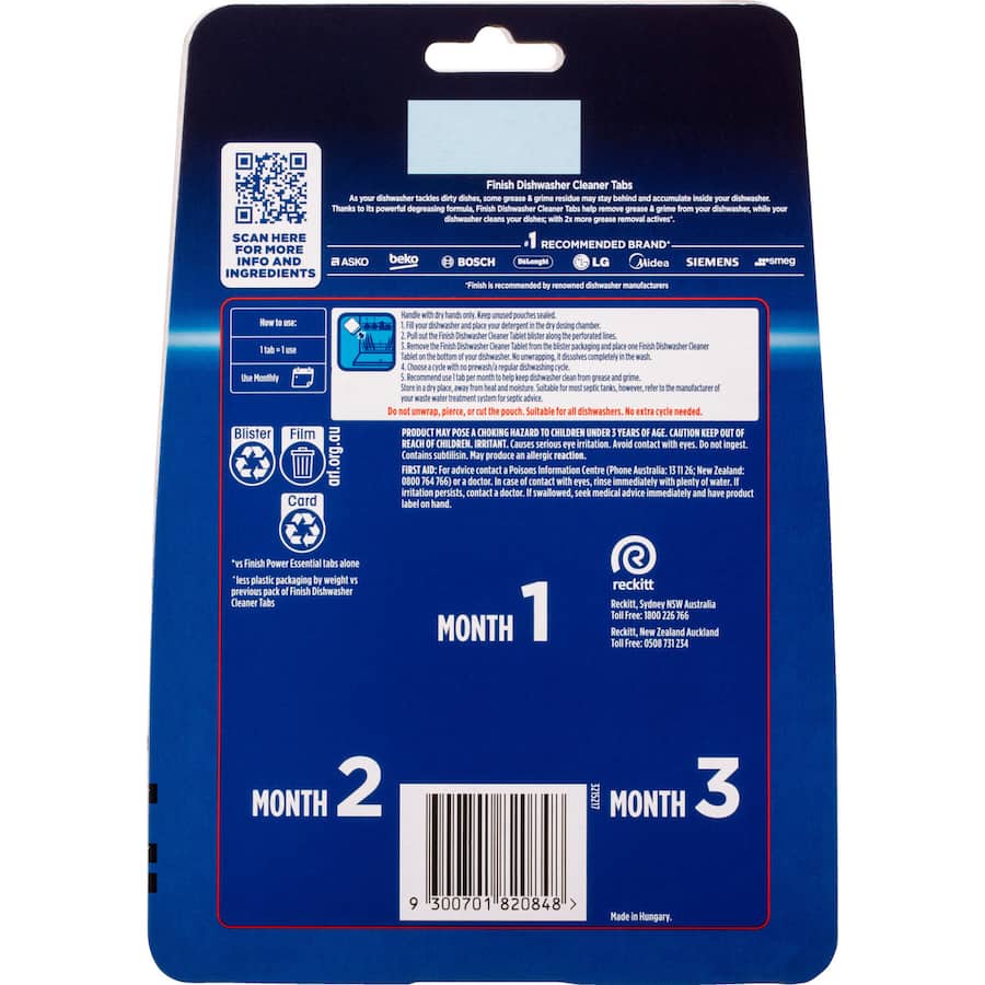 Finish Dishwasher Cleaner Tablets for deep cleaning, removing hidden grease, and preventing odors while maintaining dishwasher efficiency.