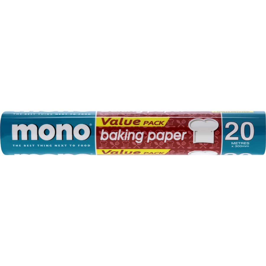 Mono Baking Paper Refill features double-sided non-stick coating for effortless baking and easy clean-up, heat resistant up to 230°C.