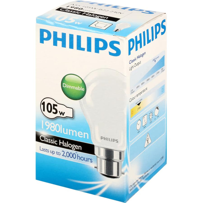 Philips Eco Classic Bayonet Light Bulb 105w Frosted Halogen