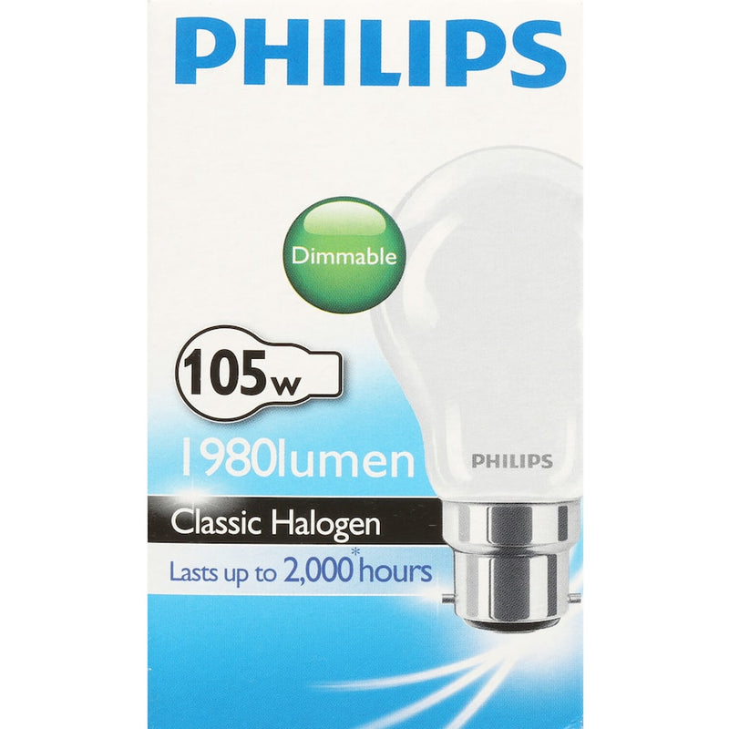 Philips Eco Classic Bayonet Light Bulb 105w Frosted Halogen