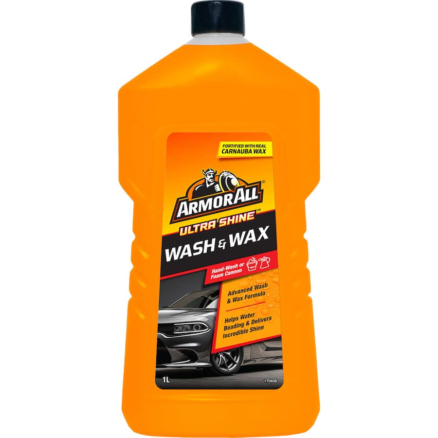 Armor All Car Wash & Wax Ultra Shine: premium formula cleans and protects, leaving a brilliant, lasting shine on vehicles.