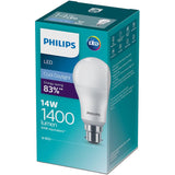 Philips 14W bayonet LED bulb, 1400 lumens cool daylight (6500K), 15,000-hour lifespan, energy-efficient lighting solution.