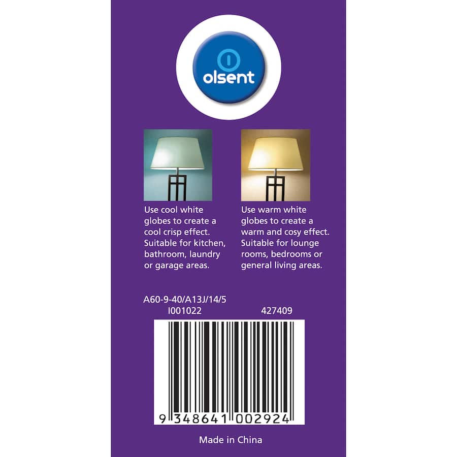 Olsent Edison Screw Light Bulb Led Gls Globe 9w 810 Lumen 270 1pack
