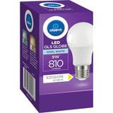 Olsent 9W LED screw light bulb, 810 lumens of cool white light, energy-efficient with E27 fitting, lasts 25,000 hours.