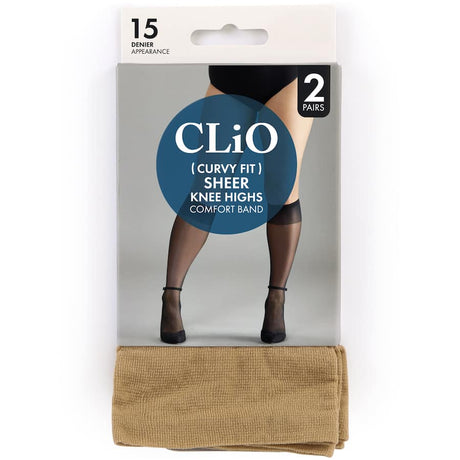 Clio Curvy Knee Highs in Natural, 15 denier, featuring comfort band and reinforced toe for stylish all-day wear.