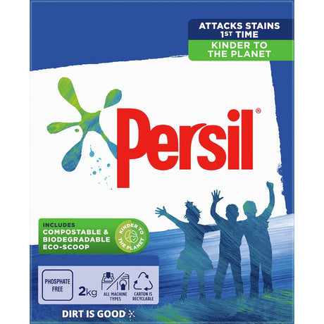 Persil Active Clean Laundry Powder for front and top loaders, tackles tough stains with eco-friendly, biodegradable formula.