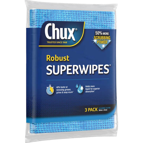Chux Superwipes Robuste: strong, durable cleaning wipes with bacteriostat technology for odor resistance and hygienic cleaning.
