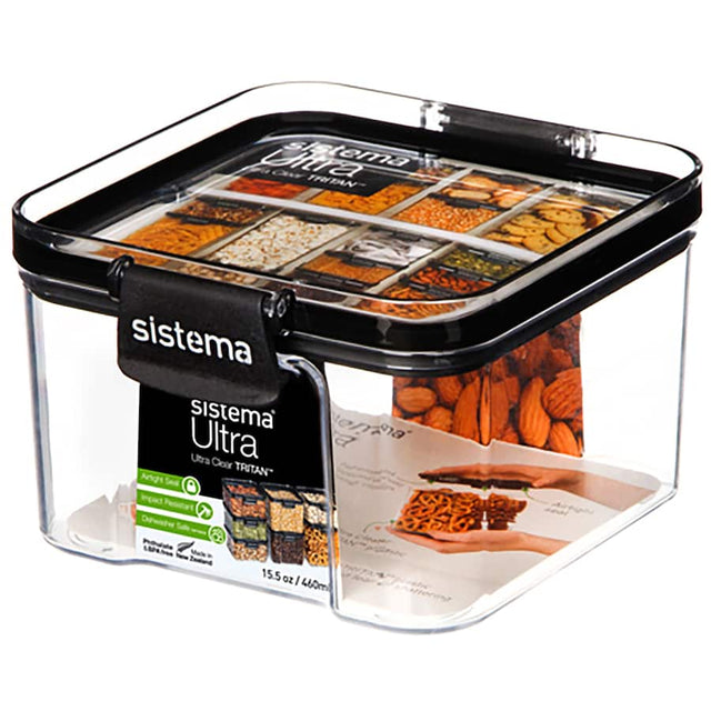 Clear Tritan storage container with easy-lock clips, ideal for meal prep and pantry organization, stackable and dishwasher safe.