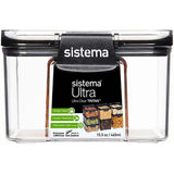 Clear Tritan container with easy-locking clips, ideal for fresh food storage, dishwasher safe, and stackable for organized kitchens.