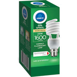 Olsent Bayonet CFL Spiral 23W bulb providing warm white light, energy-efficient with a classic design and 10,000-hour lifespan.