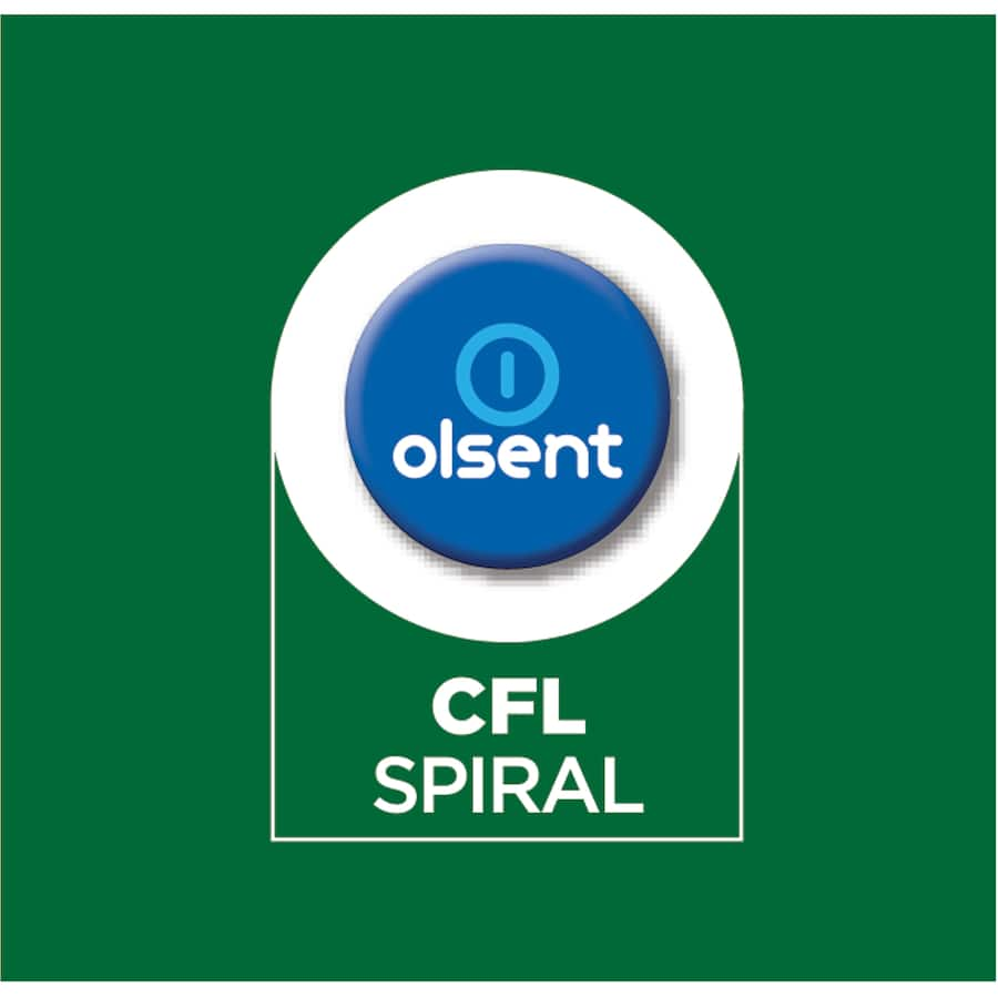 Olsent 23W spiral CFL light bulb emitting warm white light for energy-efficient and cozy indoor lighting.