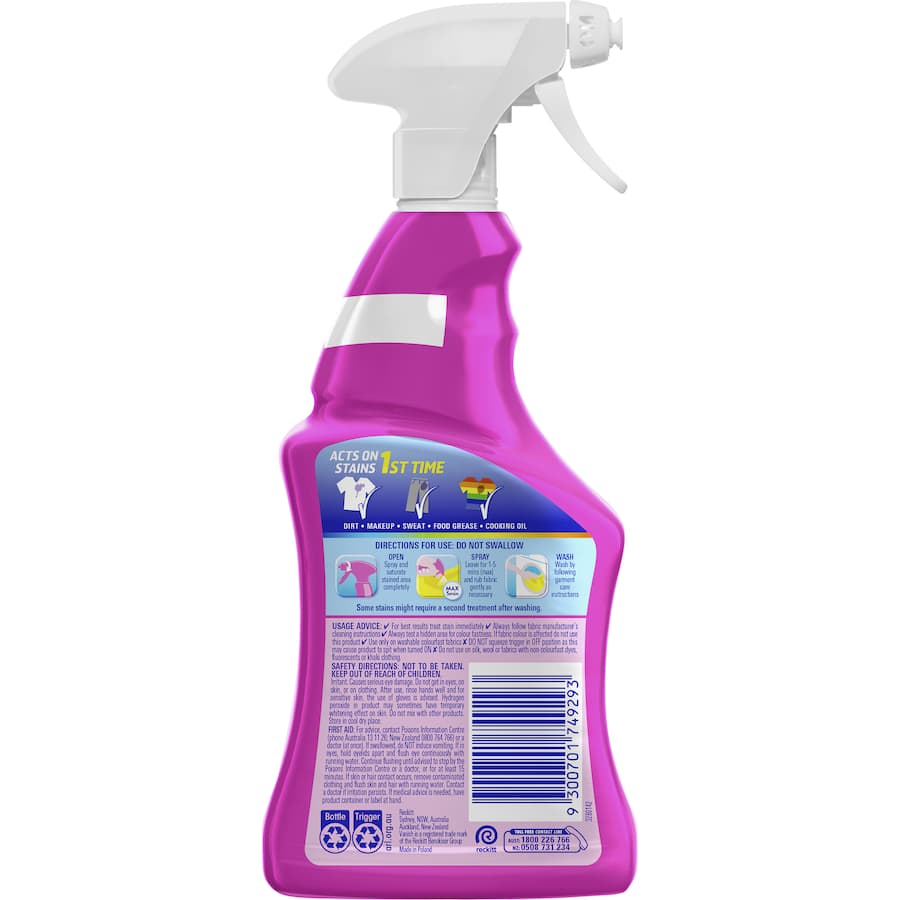 Vanish Preen Oxi Action Stain Remover spray for color-safe, effective stain removal on all fabrics, perfect for everyday use.