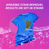 Vanish Preen Oxi Action Stain Remover Spray, color safe, tackles tough stains like dirt, sweat, and food grease effortlessly.