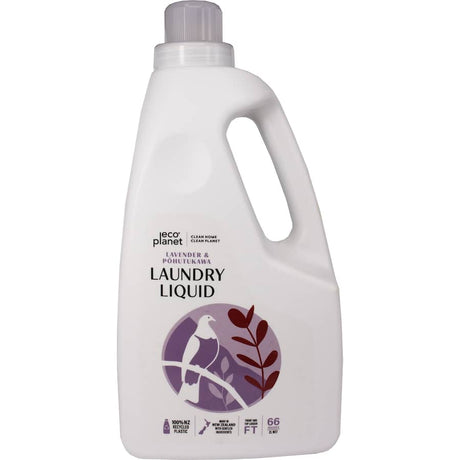 Eco Planet Laundry Liquid in Lavender & Pohutukawa, eco-friendly formula, effective on colours and whites, made from plant-based ingredients.