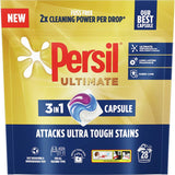Persil Ultimate Laundry Capsules feature 3 in 1 technology to powerfully remove tough stains while keeping colors bright.