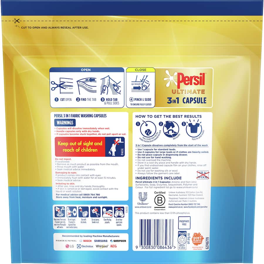Persil Ultimate Laundry Capsules Sensitive for gentle, effective cleaning, specially formulated for sensitive skin without fragrances.