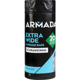Extra wide 56L drawstring rubbish bags, durable for heavy-duty waste disposal, perfect for home or office cleanup.