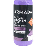 Large lavender or lemon scented tidy bags for 34L bins, 25 count, durable and biodegradable for a clean kitchen.