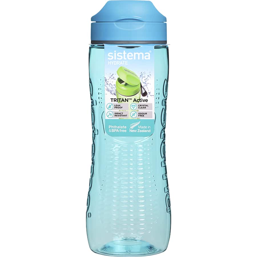 Active lifestyle Tritan drink bottle with flip-top lid, finger loop, dishwasher safe, and vibrant colors for easy hydration.
