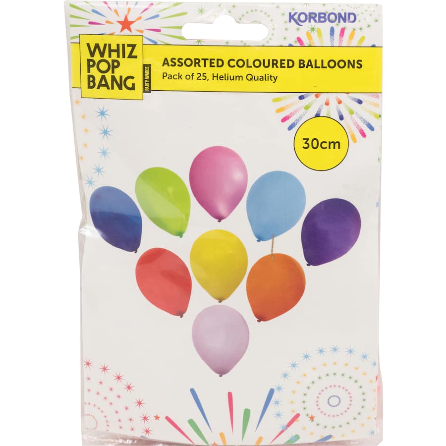 Whiz Pop Bang Balloons Coloured 30cm 25pack