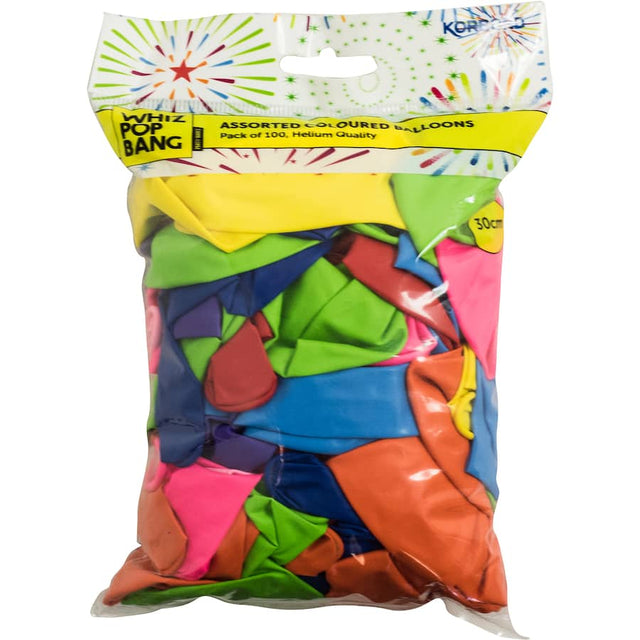 Vibrant Whiz Pop Bang Balloons in assorted colours for festive celebrations, durable latex, perfect for any occasion.