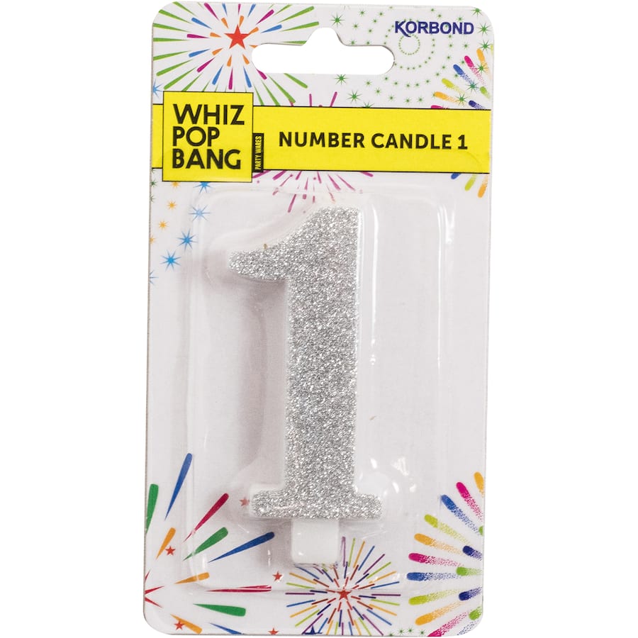 Brightly colored Whiz Pop Bang Candle Number 1, infused with essential oils for an uplifting 50-hour burn.