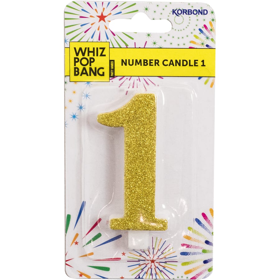 Colorful Whiz Pop Bang Candle Number 1, emitting vibrant scents for a warm ambiance and uplifting mood, eco-friendly with 50-hour burn.