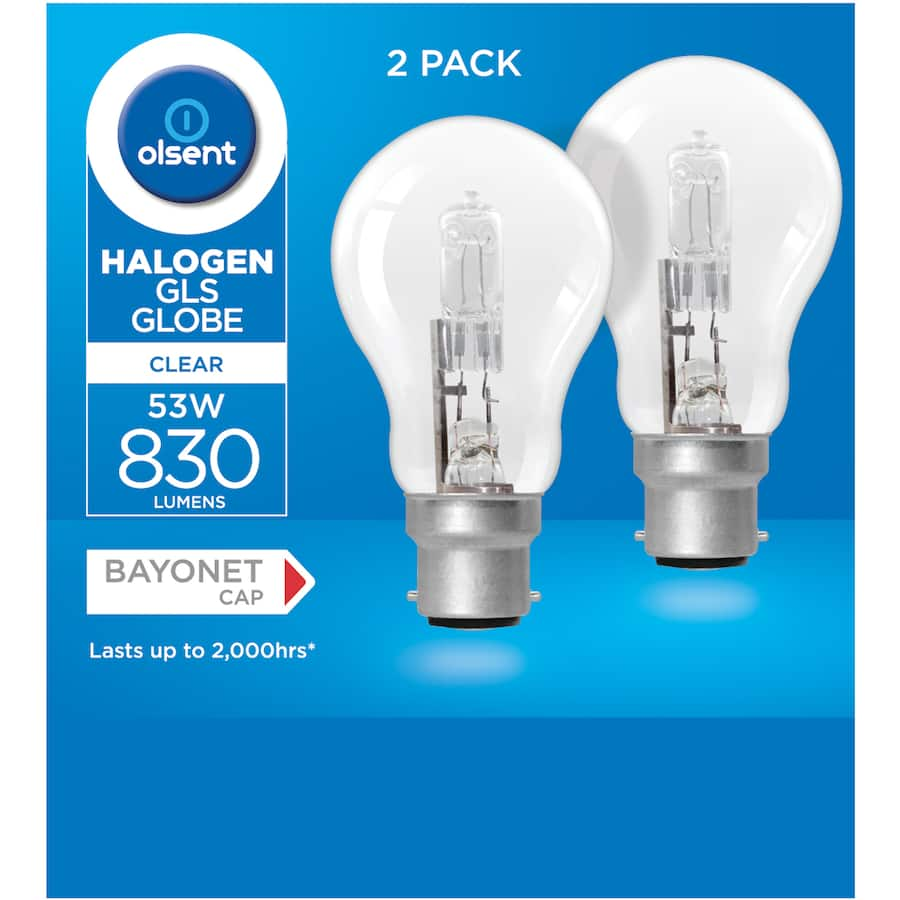 Bright and energy-efficient 53w halogen round bulb with bayonet fitting, ideal for vibrant illumination in any space.