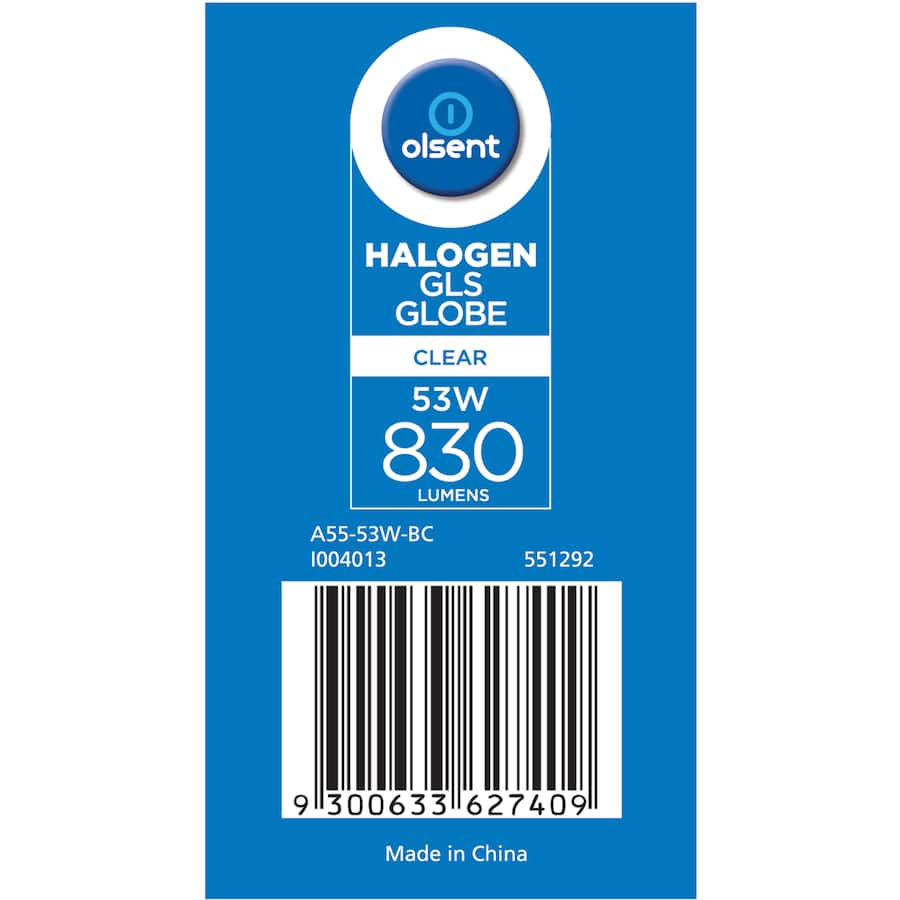 Bright Olsent Halogen Round Bayonet Bulb 53w Clear for energy-efficient lighting in any room or outdoor space.