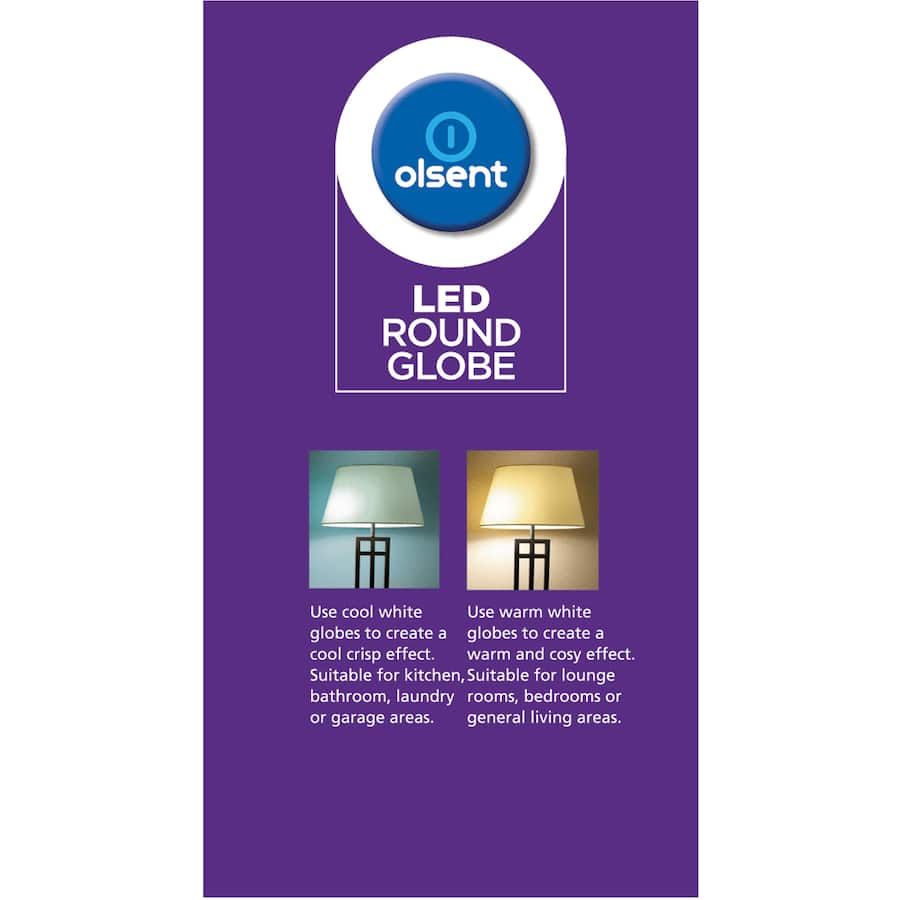 Olsent LED light bulb: 5.5W, 500 lumens, energy-efficient with standard screw fitting, lasting up to 25,000 hours.