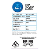 Olsent LED light bulb, 5.5W, 500 lumens, energy-efficient, standard screw fitting for easy installation.