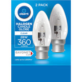 Olsent Halogen Candle Bulb Bayonet Clear 28w, a stylish and efficient bulb providing warm illumination for chandeliers and sconces.