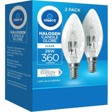 Olsent Halogen Candle Bulb E27 28w, clear design, bright warm light, ideal for chandeliers and decor.