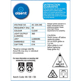 Olsent Halogen Candle Bulb 28w with clear finish, ideal for bright, warm lighting in decorative fixtures and homes.