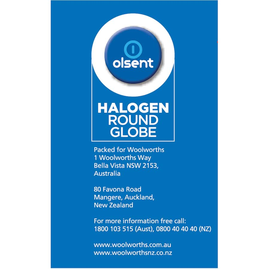 Olsent Halogen Round Bulb, 28w, clear finish with bayonet fitting, designed for bright, eco-friendly illumination.