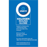 Olsent Halogen Round Bulb, 28w, clear finish with bayonet fitting, designed for bright, eco-friendly illumination.