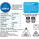 Olsent Halogen Round Bulb, 28w, clear design, screw base, vibrant warm light for stylish and energy-efficient illumination.