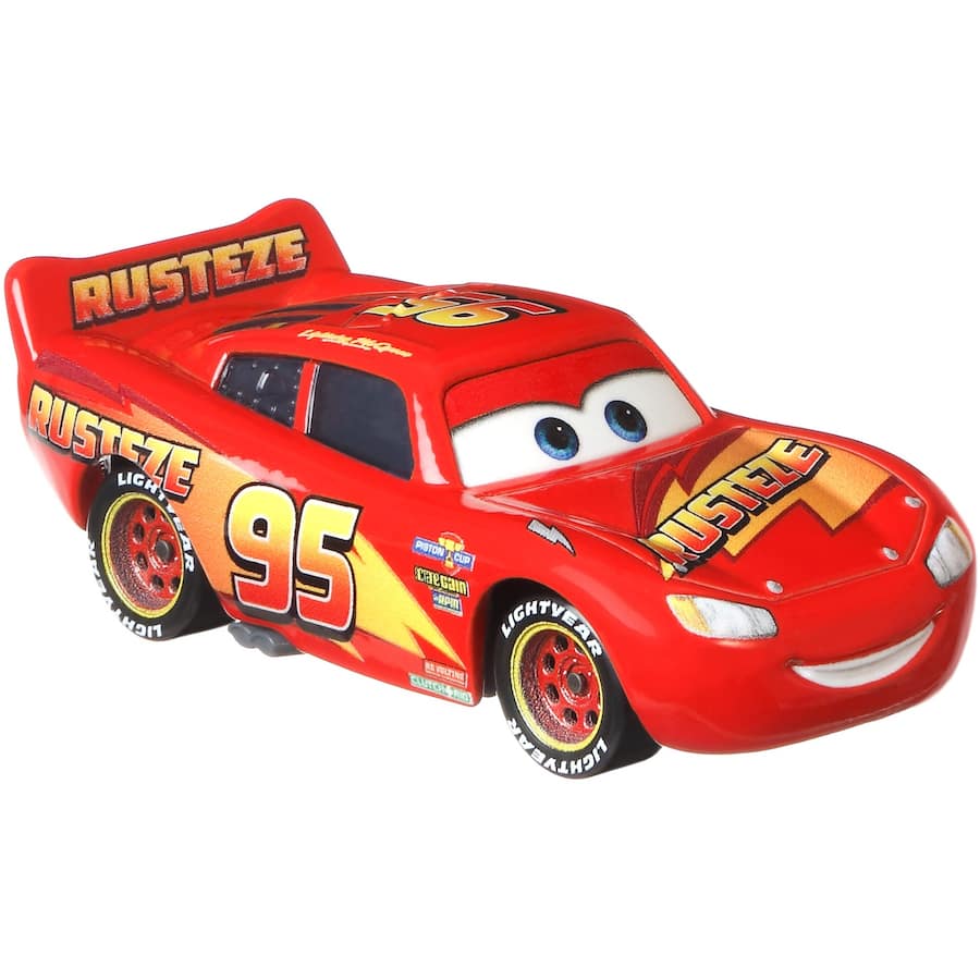 Colorful diecast cars from Cars 3, featuring Lightning McQueen, Mater, and Jackson Storm for imaginative play and collecting.