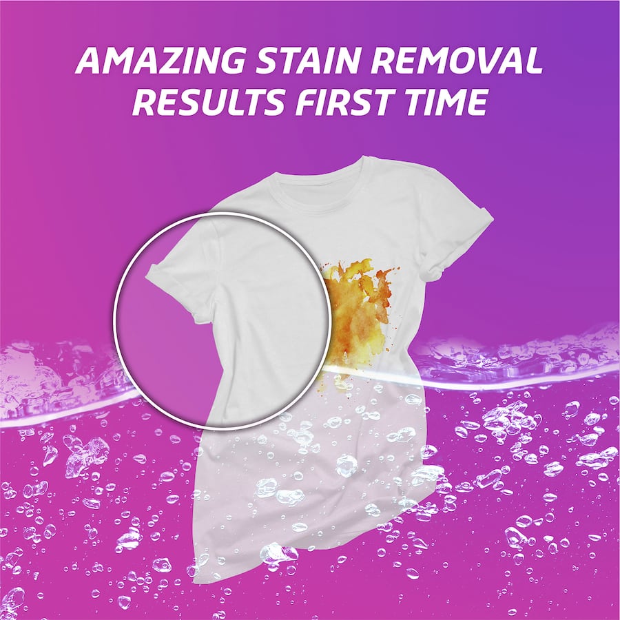 Vanish Preen Gold Oxi Action spray removes tough stains from white fabrics like dirt, sweat, and grease quickly and effectively.
