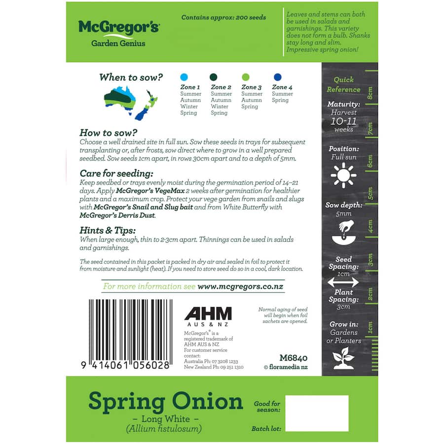Mcgregors Vegetable Seeds Spring Onion Long White