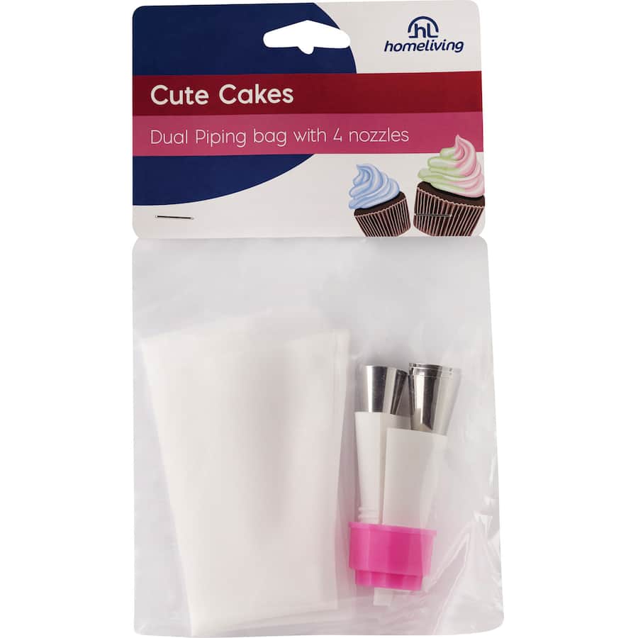 Homeliving Icing Set includes a durable piping bag and 4 stainless steel nozzles for creative cake decorating.