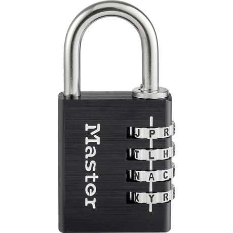 Durable Master Lock padlock featuring a customizable word combination for enhanced security and easy memory recall.