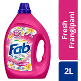 Bottle of Fab Laundry Detergent Liquid Fresh Frangipani, offering long-lasting freshness and a captivating floral scent.