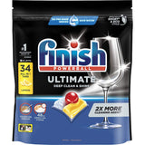 Finish Dishwasher Tablets Ultimate Pro in Lemon Sparkle, delivering powerful cleaning and fresh aroma for spotless dishes.