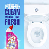 Harpic Fresh Power Toilet Cleaner in Tropical Blossom, 700ml, disinfects with a floral scent and eliminates odor-causing bacteria.