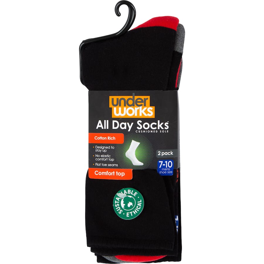 Underworks Mens Socks Cushion Foot Crew Size 7-10 2pack